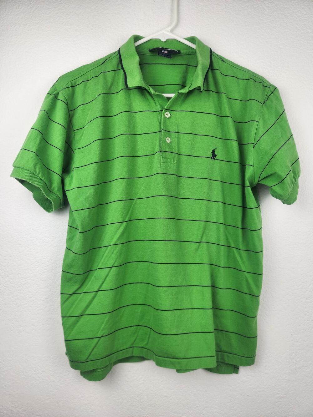 Ralph Lauren Polo Sport Polo Green Shirt Striped Size Large Men Short Sleeve